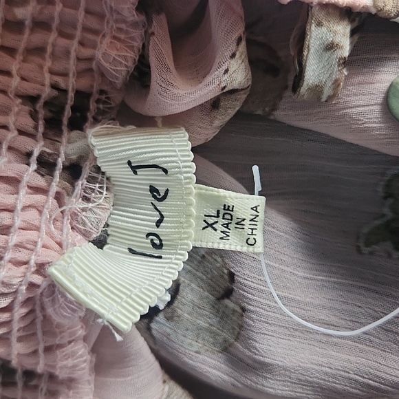 Love J Blush Pink Floral Cold Shoulder Sheer Blouse - Picture 11 of 13